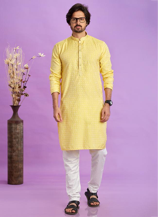 Art Silk Yellow Festival Wear Jacquard Kurta Pajama